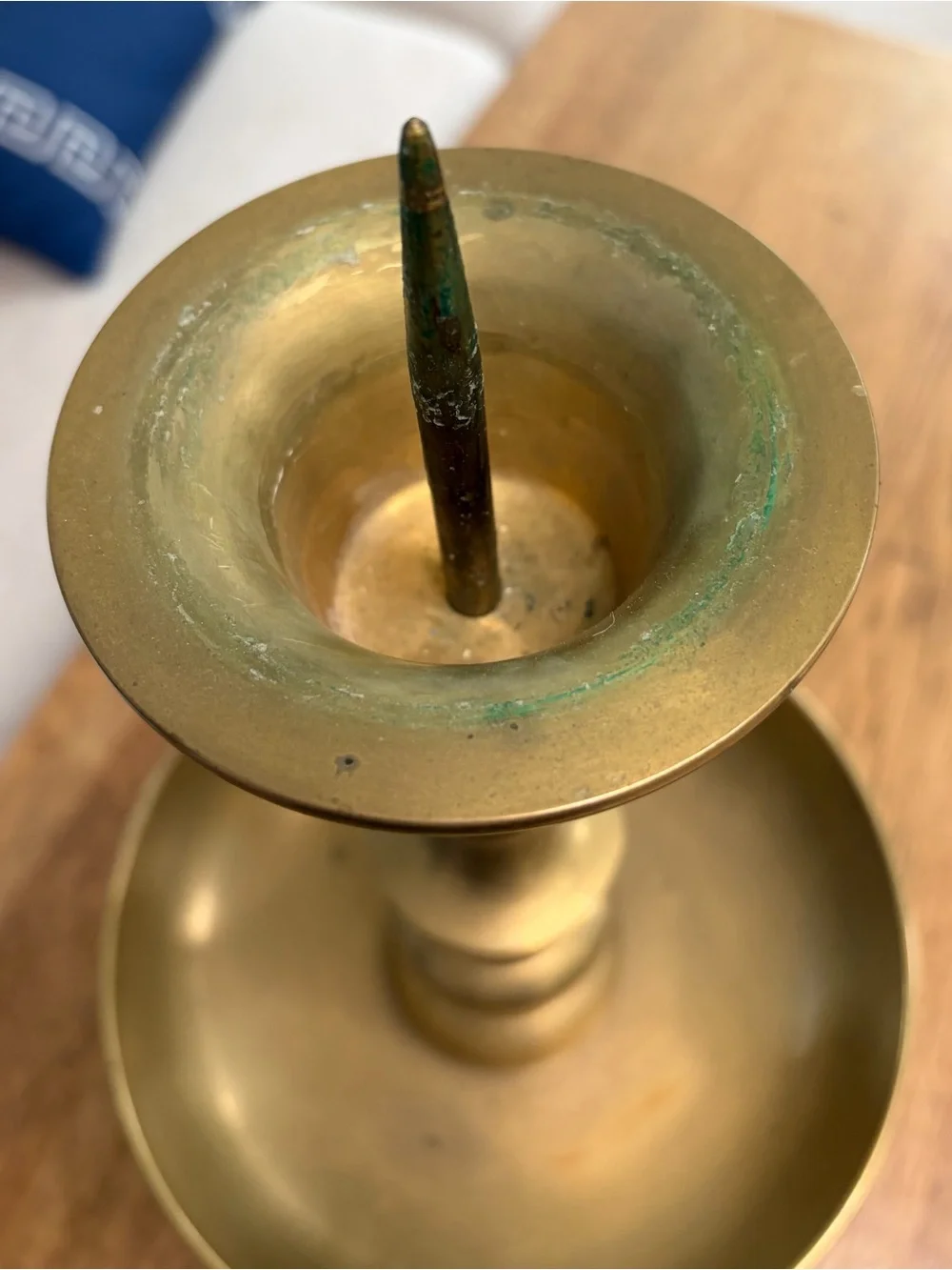 Source Unknown Gold Brass Pedestal Bowl Candle Holder- HUGE!